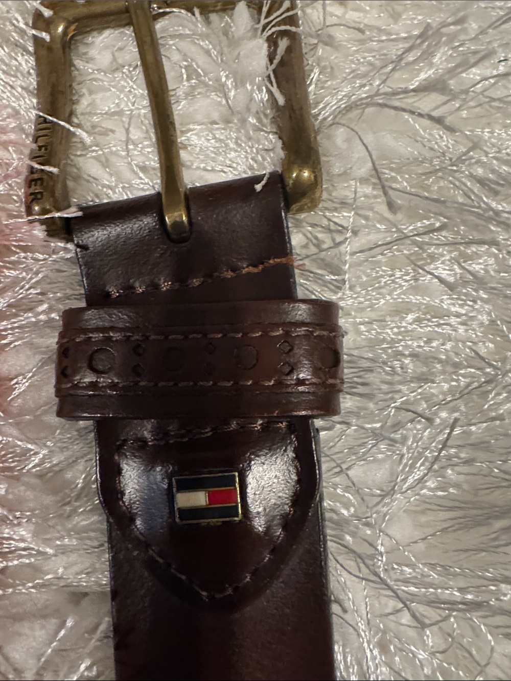 Tommy Hilfiger Brown Leather Belt with Flag Emblem